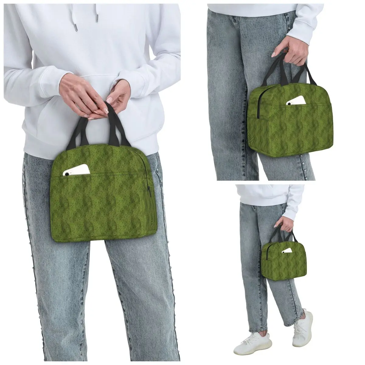 Green Lizard Skin Pattern Design Insulated Lunch Bag for Kids School Cooler Thermal Food Box Tote Portable Lunch Boxes Container