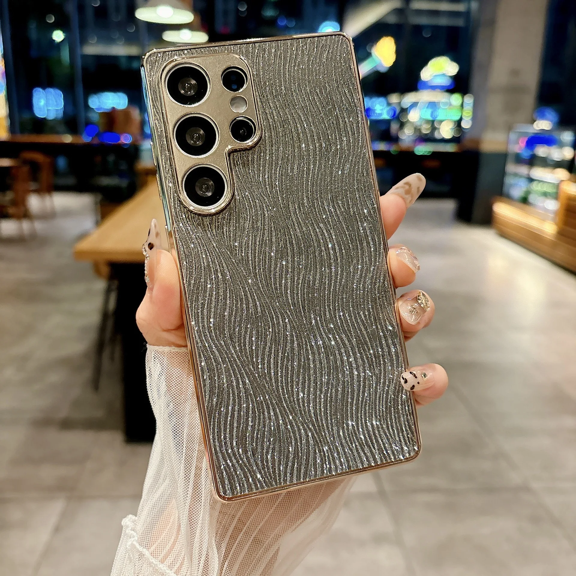 Glänzende Glitzer-Beschichtung, harte Abdeckung, für Samsung Galaxy S25 S24 S23 Ultra S24 S23 FE Bling Kameraschutz, neue modische Handyhülle
