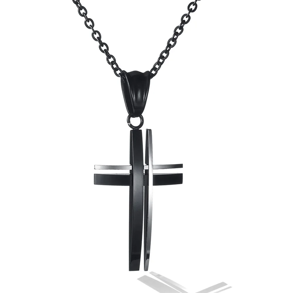 

Black Hollow Cross Pendant Stainless Steel Necklace Religious Cross Simple Jewelry Gift for Men Women