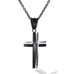 Black Hollow Cross Pendant Stainless Steel Necklace Religious Cross Simple Jewelry Gift for Men Women