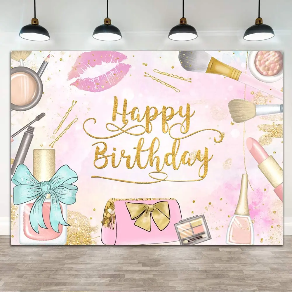 Makeup Birthday Party Photography Backdrop Girls Makeup Spa Glamour Cosmetics Banner Pink Beauty Make Up Women Girls Background