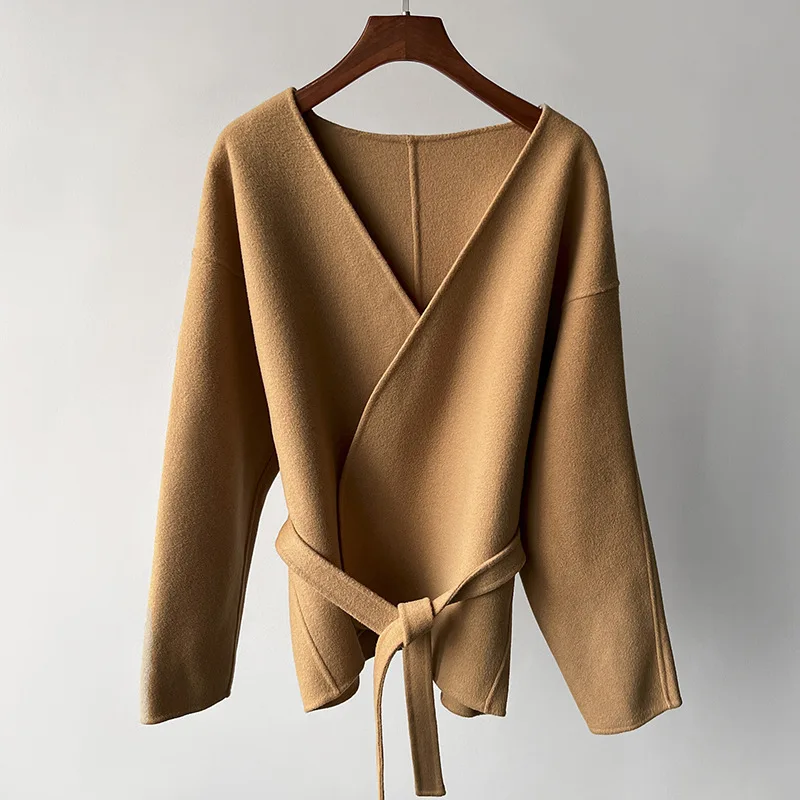 

2025 Autumn/Winter V-Neck Belted Short Double-Sided Coat For Women