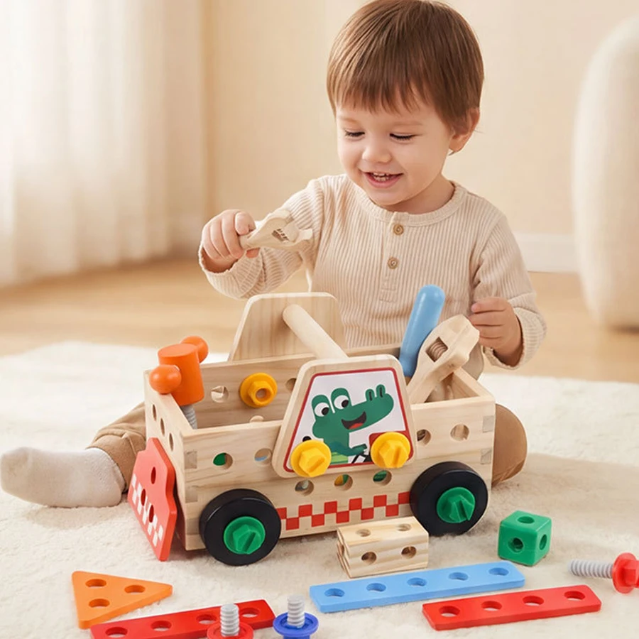 子供用木製ツールトラックごっこ遊びおもちゃ建設工場ロールプレイ教育組み立てプレイセット幼児向け