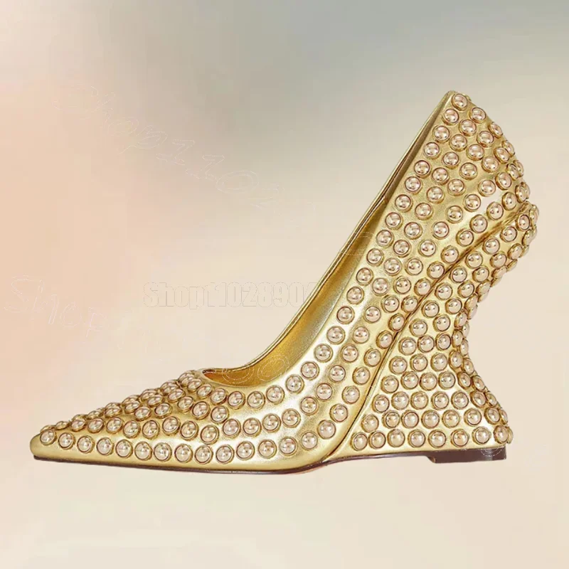 

Gold Crystal Design Strange Style Heels Pumps Slip On Women Shoes Pointed Toe New Fashion Party Banquet 2025 Zapatos Para Mujere