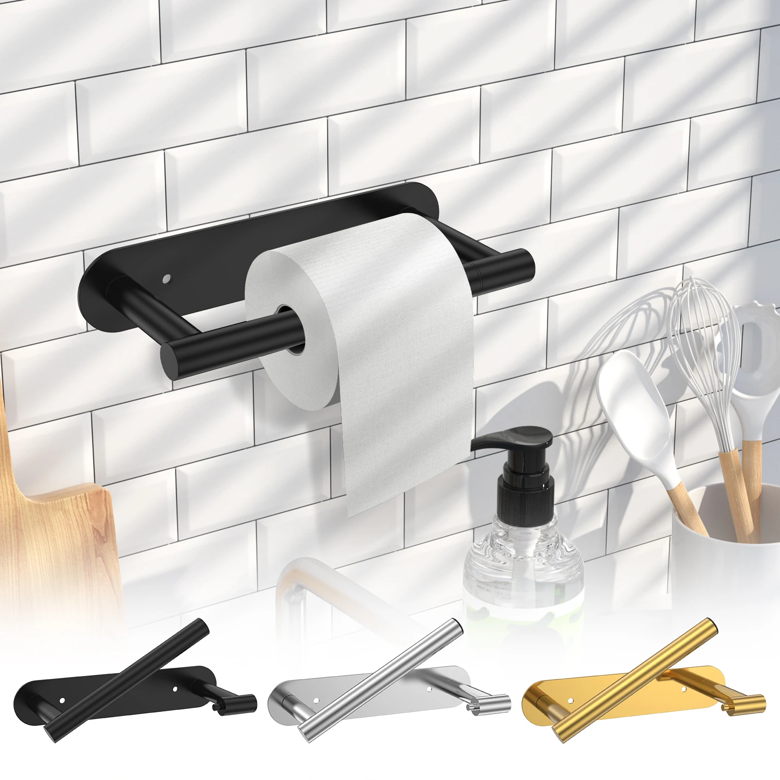 

Stainless Steel Toilet Roll Holder Adhesive or Screw Wall Mount Toilet Paper Dispenser Bathroom Kitchen Roll Paper Toilet Holder