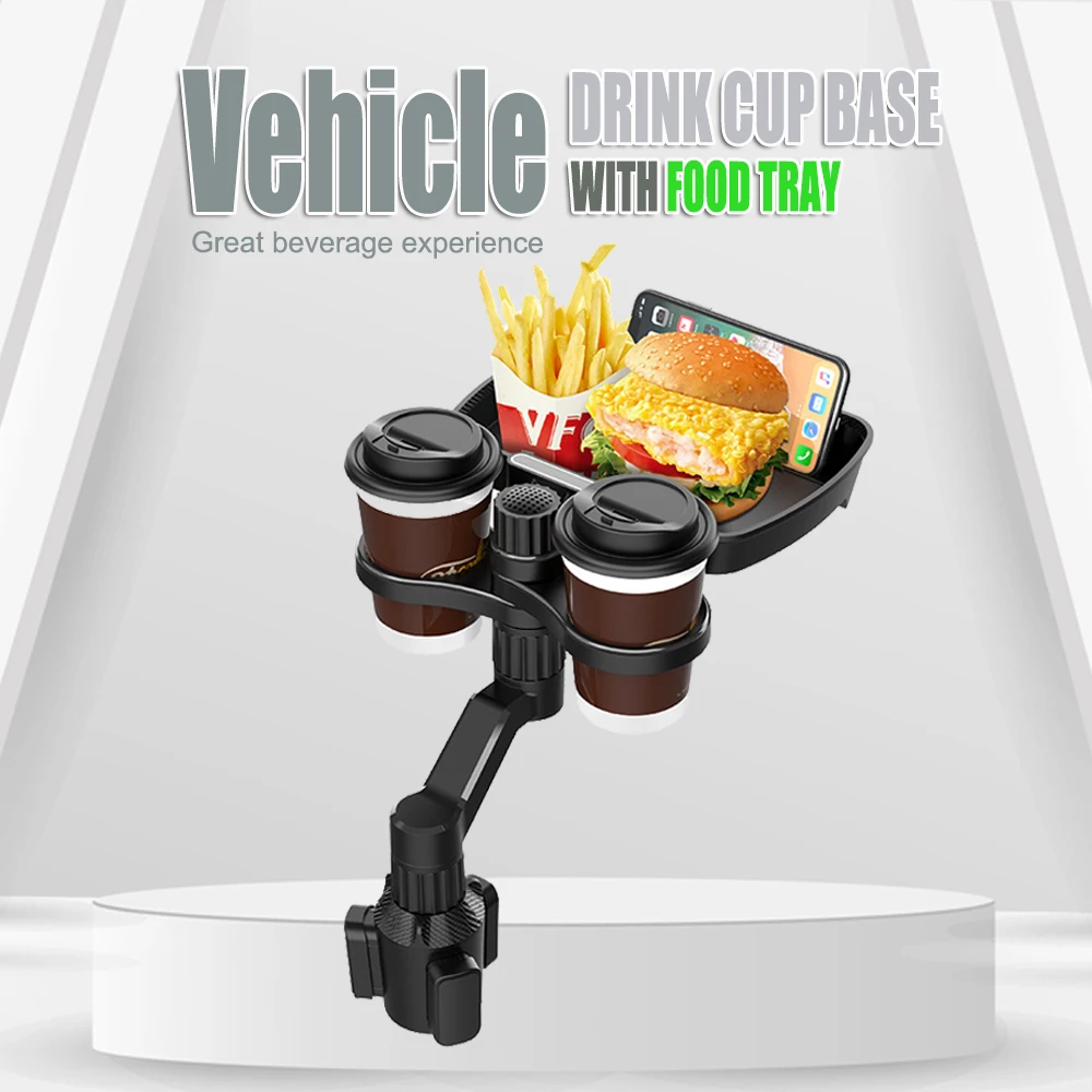 Multifunctional Vehicle Drink Cup Base with Food Tray Cell Phone Holder Adjustable Base Car Upholstery Accessories