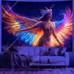 Tantra Egyptian Goddess UV Reactive Tapestry Wall Hanging Kawaii Room Decor Aesthetic Large Mandala Witchcraft Boho Tapestries
