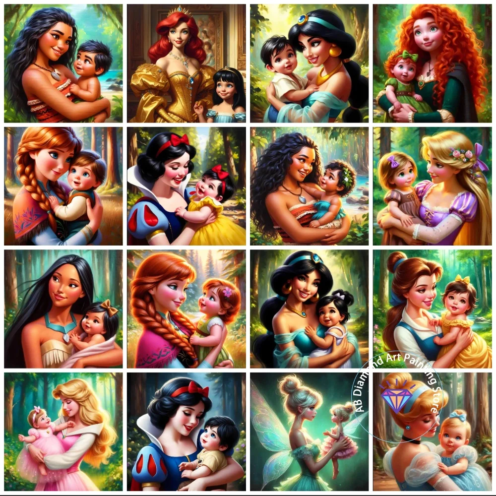 

Princess Baby Cinderella Jasmine Cartoon AB Diamond Painting Kit Square Round Diamond 5D DIY Mosaic Handmade Art Gift Home Decor