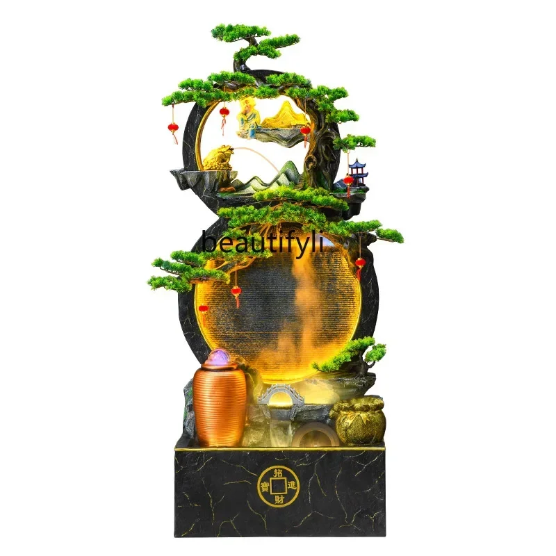 

Floor-to-ceiling gourd flowing water ornament, living room water curtain wall, office lucky feng shui wheel landscaping