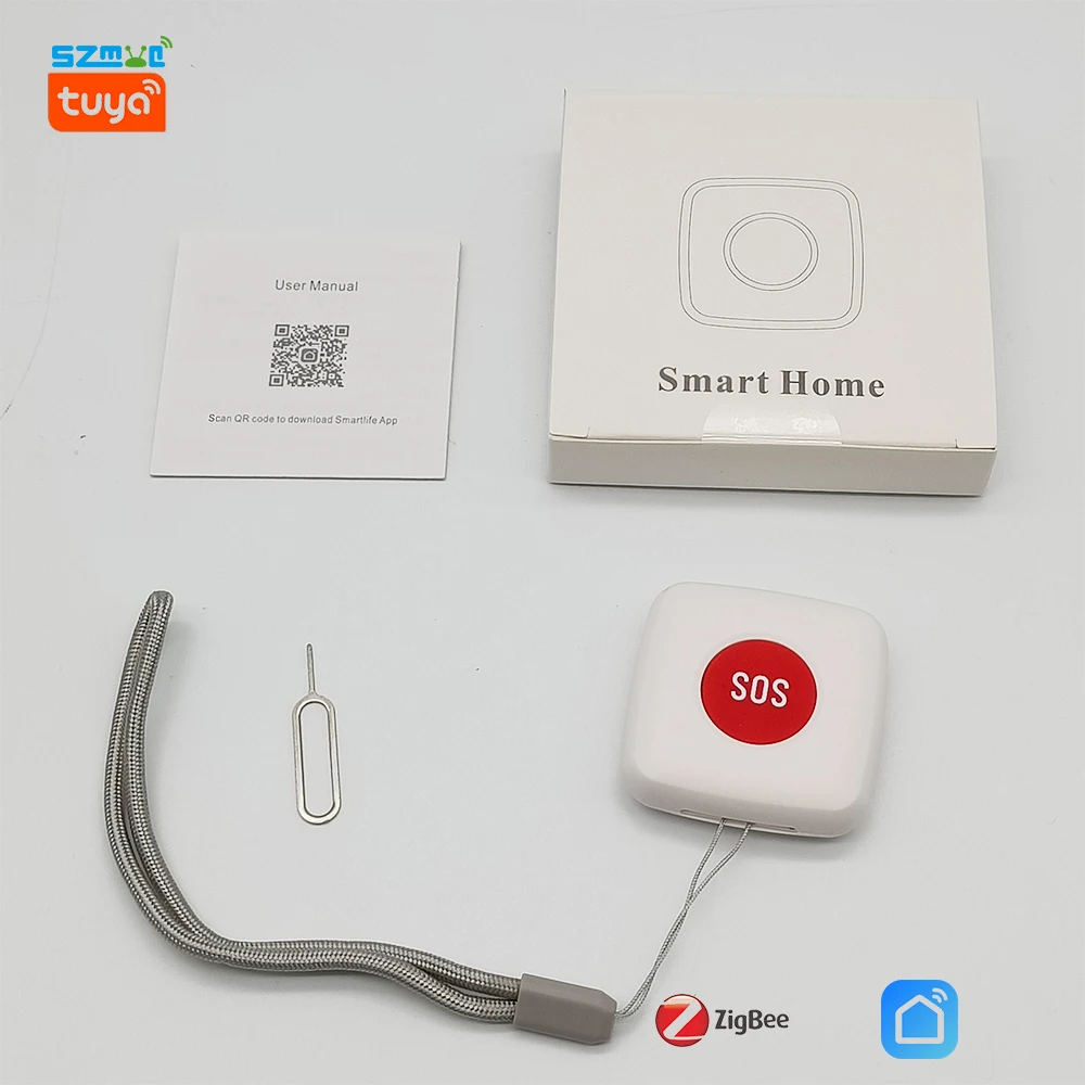 Tuya ZigBee SOS Push Button Sensor For Elderly One Key Alarm Call Emergency Panic Button Work With Tuya ZigBee Gateway/Hub