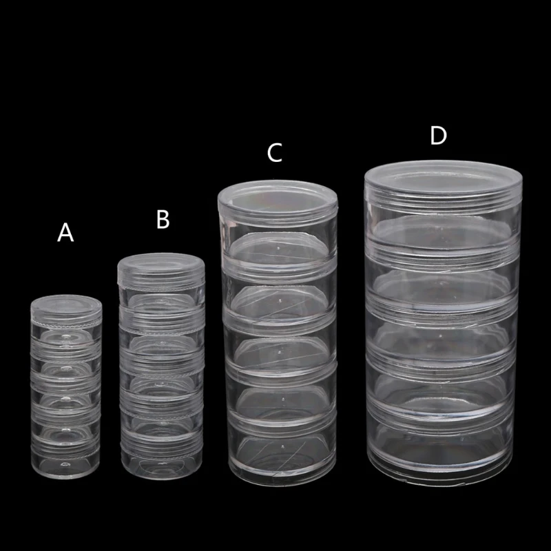 652F 5 Layer Cylinder Stackable Bead Containers Plastic Round Clear Storage Organizer Box with Lid for Make Up Nails