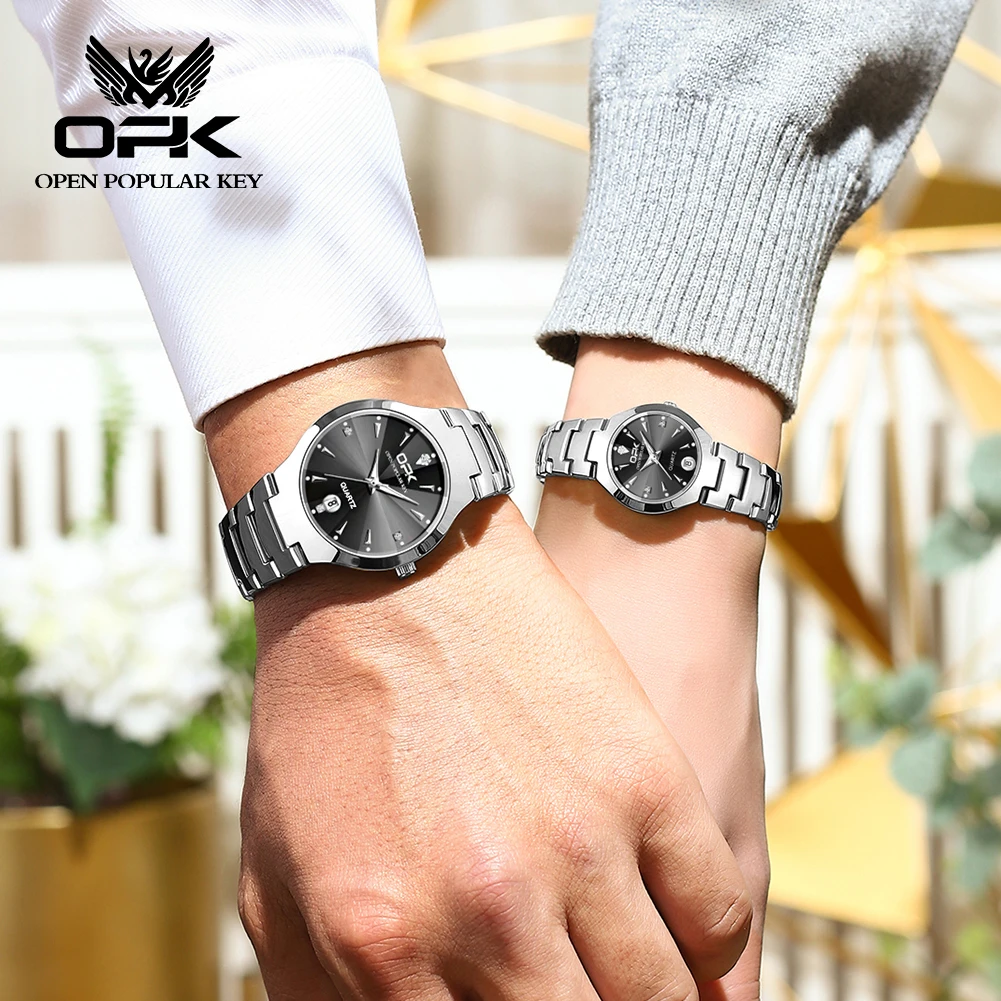 OPK 8105 Luxury Couple Watch Waterproof Luminous Calendar Stainless Steel Wristwatch Original Quartz Watches For Women And Men