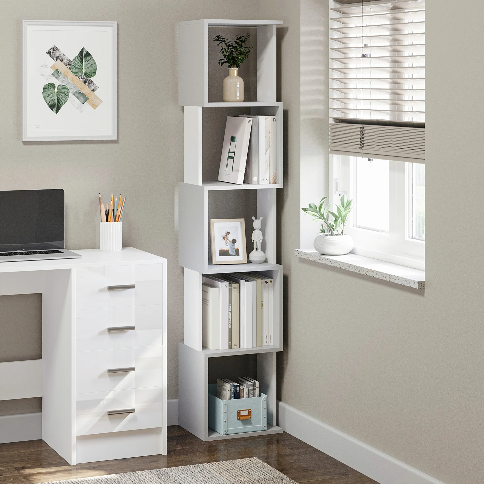 HOMCOM Estantería Librería Forma S con 5 Estantes para Salón Oficina 33x28x161cm