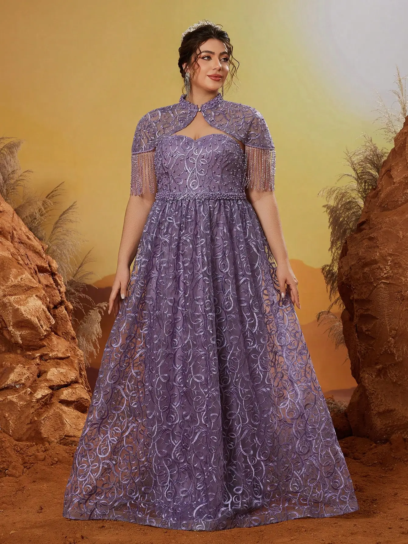 Conjunto de dos piezas de encaje bordado sin mangas Anpokt con adornos de diamantes de imitación y adornos de bolas abullonadas, adecuado para eveni