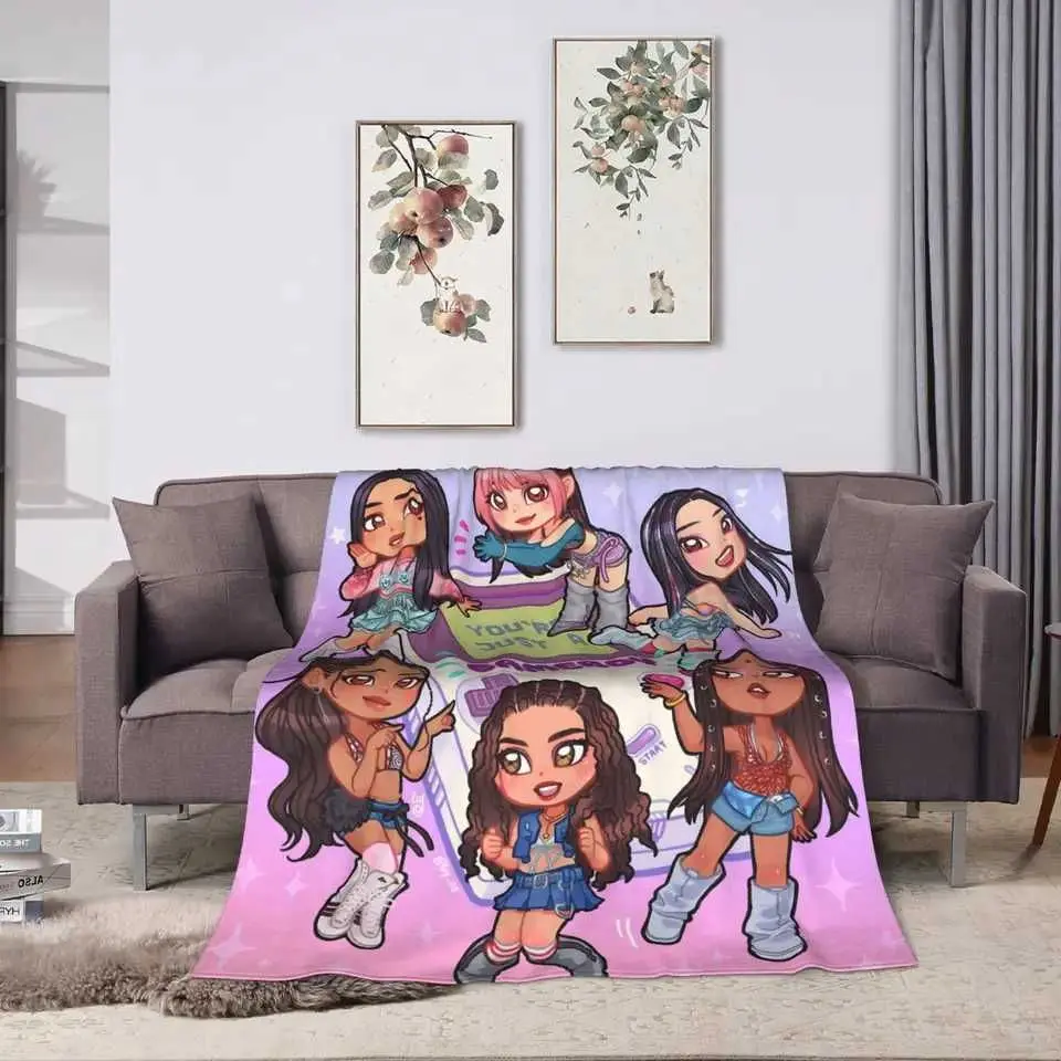 Katseye Cartoon Printed Blanket Q-version Girl Group Fan Support Sofa Nap Blanket Girl Style Home Decoration Birthday Gift