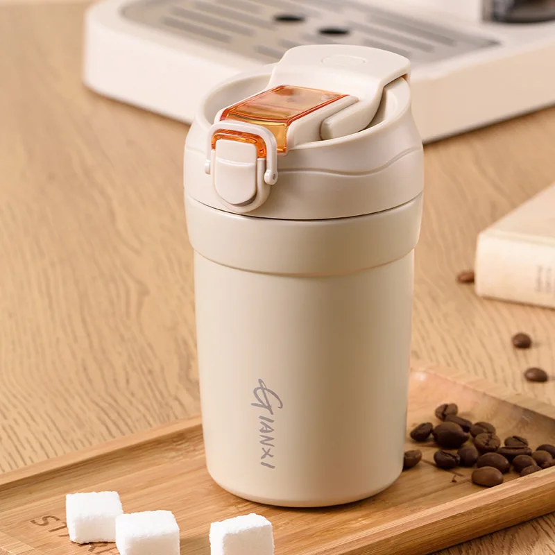 GIANXI Coffee Insulation Mug Ceramic Liner Thermos With Straw Simple Style Leak-Proof Keep Cold And Warm Coffee Cups