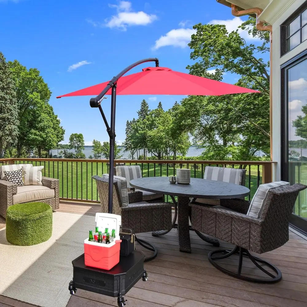 

Portable Wheeled Umbrella Base with Table for Easy Outdoor Mobility