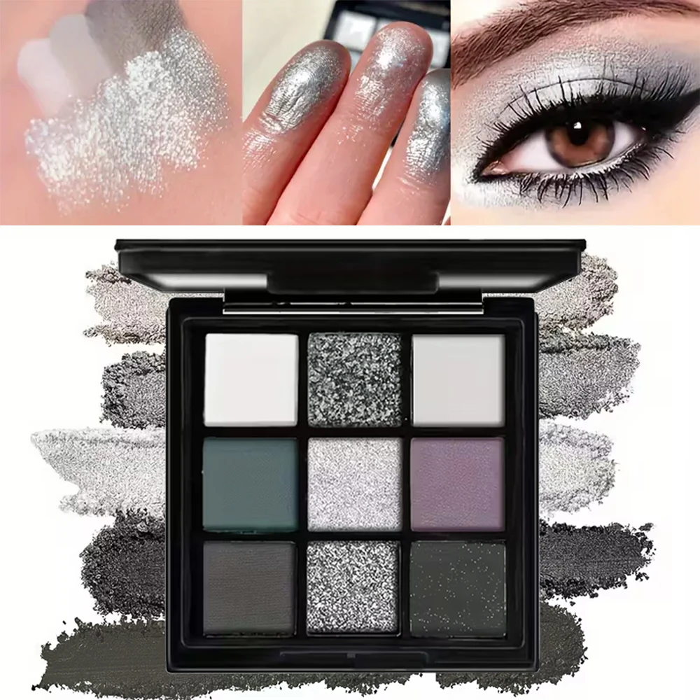 9-Color Dark Eyeshadow Palette Black Swan Smoky Matte Glitter, Waterproof Sweatproof, Long-Lasting Easy Blend, Unisex