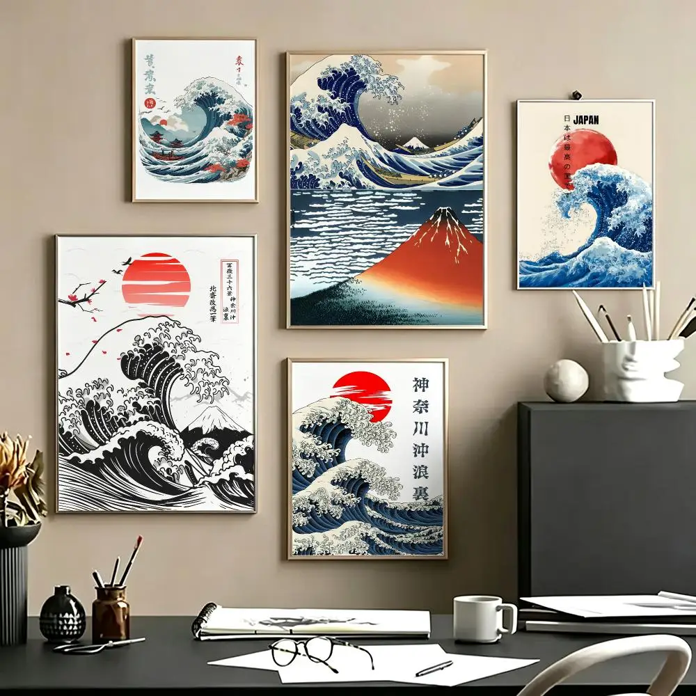 art Katsushika Hokusai Poster Poster HD Self Adhesive Waterproof Art Print Wall Decor for Bedroom Living Room Home Gift