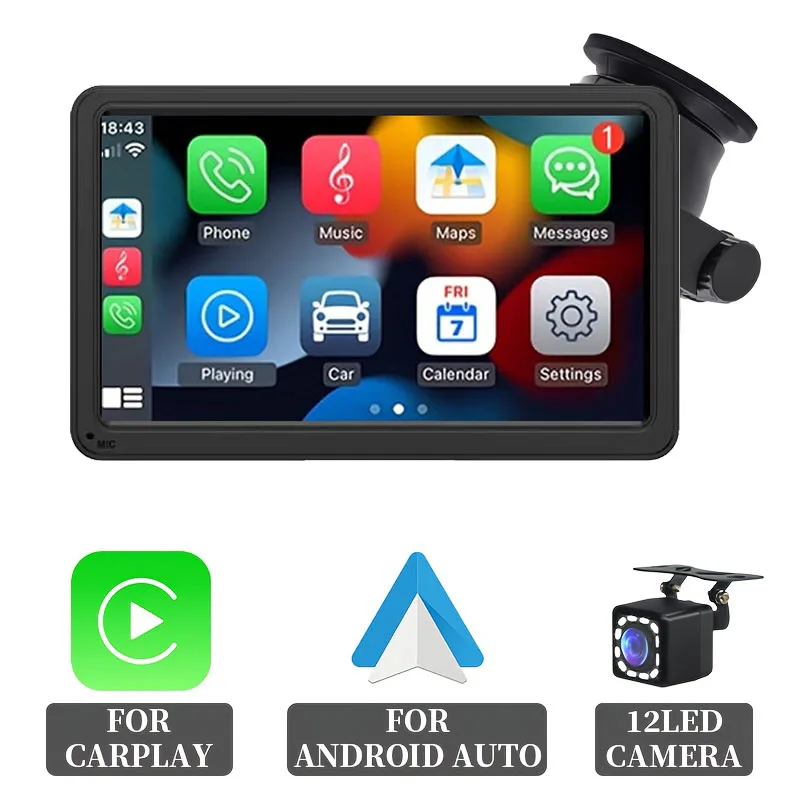 

7-дюймовый Android Auto Универсальный портативный CarPlay для экрана автомобиля Автомобильный радиоприемник Видео Беспроводной Carplay экран для IOS Android