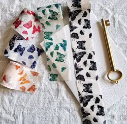 Printed Flower Silk Chiffon Ribbon Wedding Hand Torn Raw Edge Rural Wind Snow Spun Small Fresh Bouquet Ties Broken Tassel Ribbon