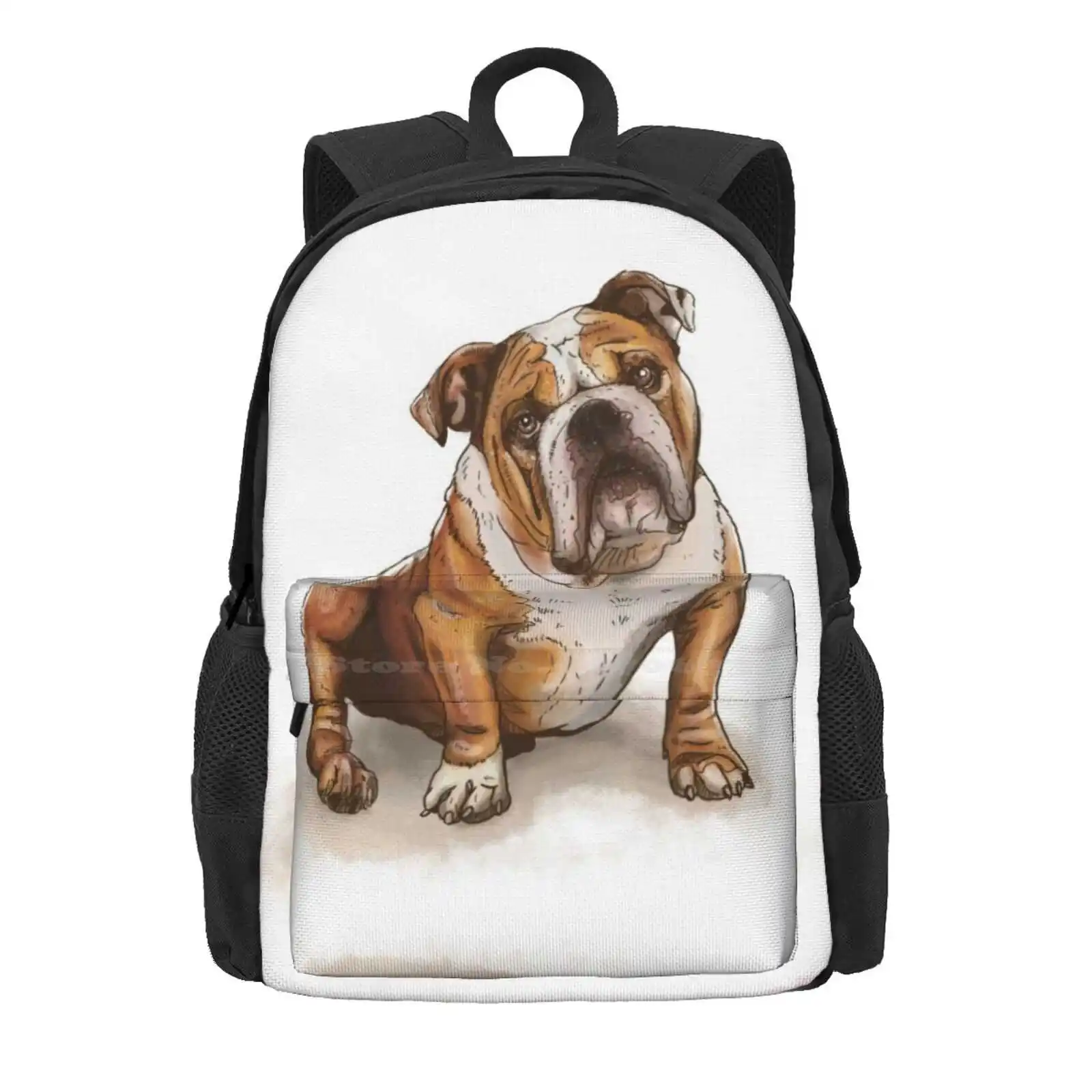 English Bulldog Illustration Hot Sale Schoolbag Backpack Fashion Bags English Bulldog Bulldog Illustration