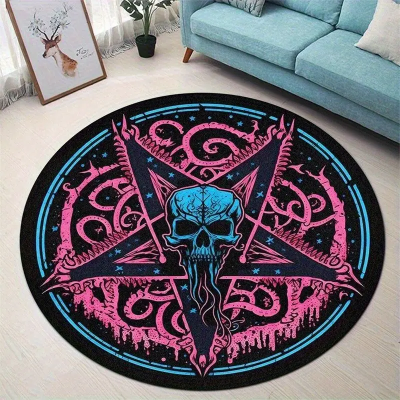 VIKAMA Pentagram Skull Rug Dark Aesthetic Carpet Non-Slip Sound Absorbing Floor Mat for Living Room Bedroom Home Decor