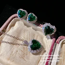 Classic Love Heart Wedding Bridal Jewelry Sets for Women Luxury 925 Silver Color Dazzling AAA Zircon Ring Earring Necklace Chain
