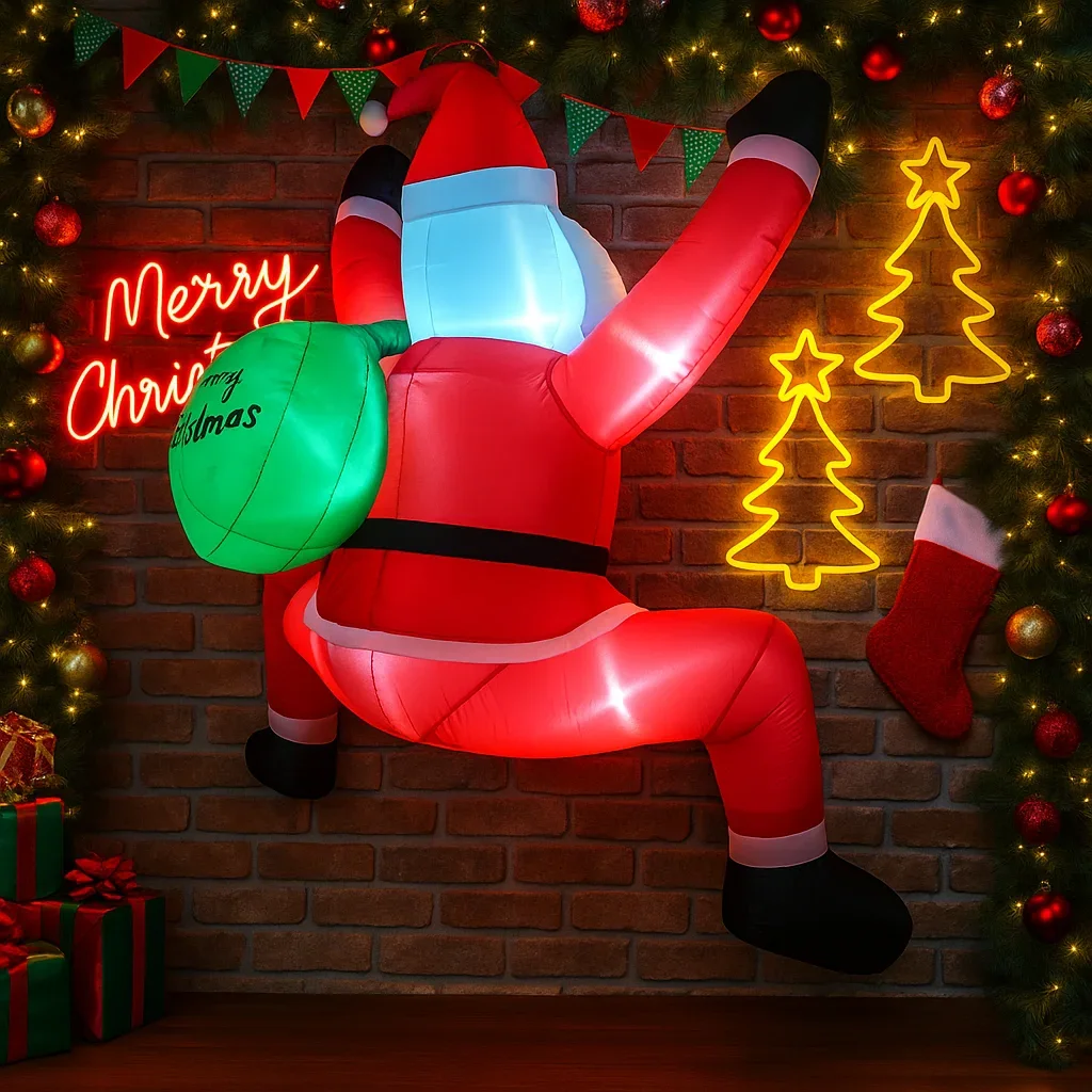 1,8 м/5,9 фута надувной Санта-Клаус с рождественскими шариками, светодиодные игрушки для домашнего декора, двор, Рождество, уличное праздничное освещение, орнамент