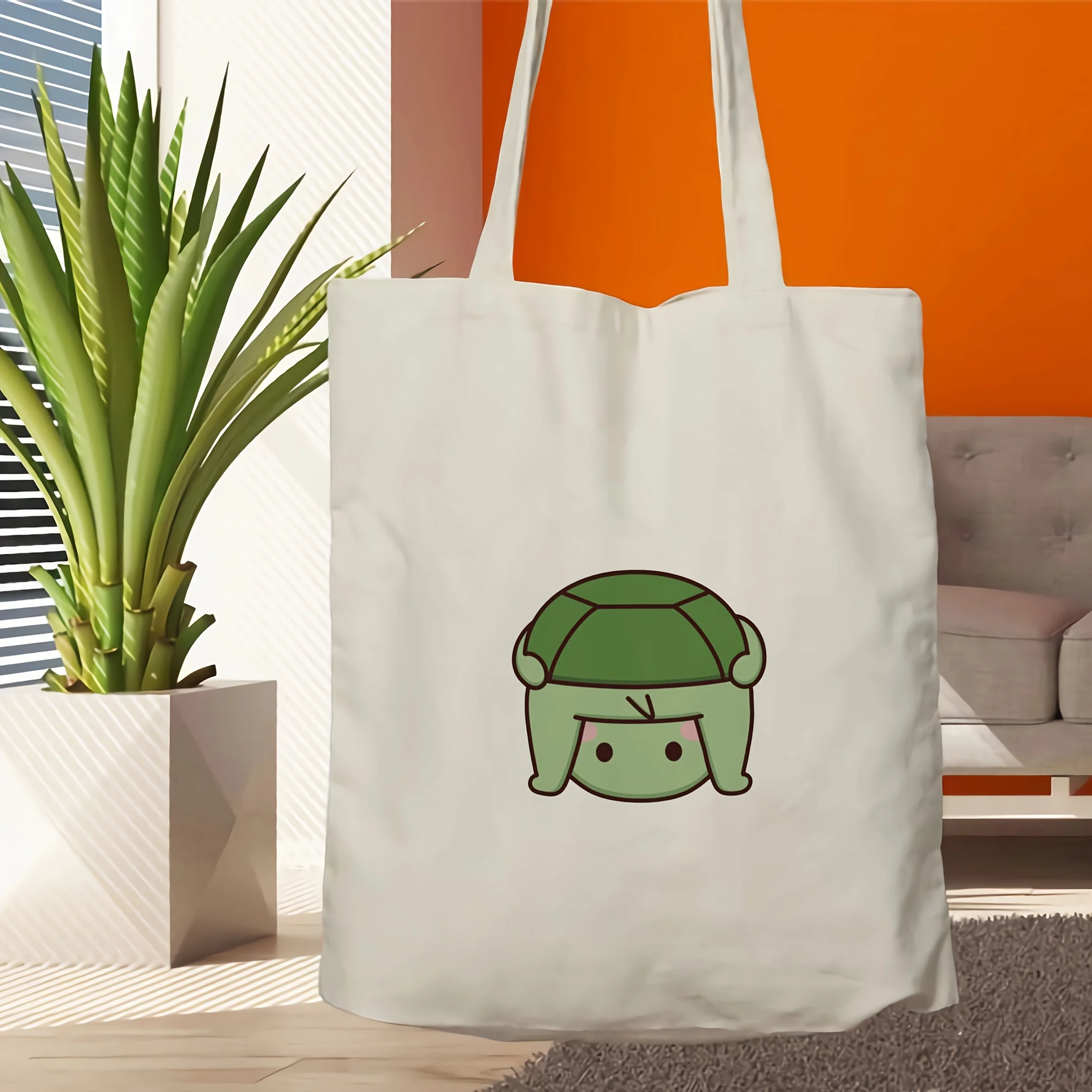 A Cute turtle print canvas tote bag, suitable for daily use, shopping, school, and travel