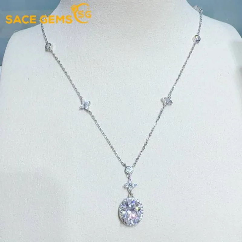 

SACE GEMS D VVS1 5ct Moissanite Diamond Pendant Necklaces for Women Sparkling Wedding Jewelry GRA Certified S925 Sliver Necklace