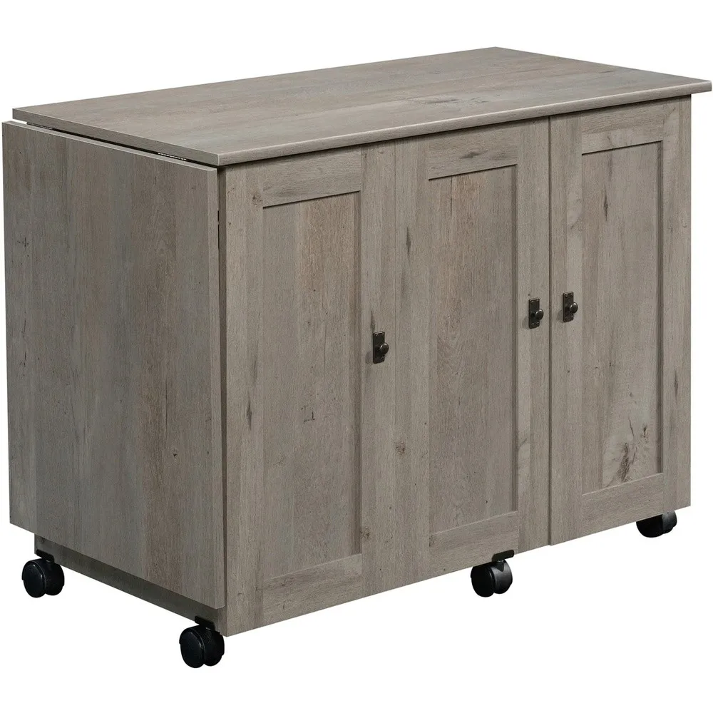 Craft Cart Storage Cabinet Rolling Sewing Table with Expandable Top Mystic Oak