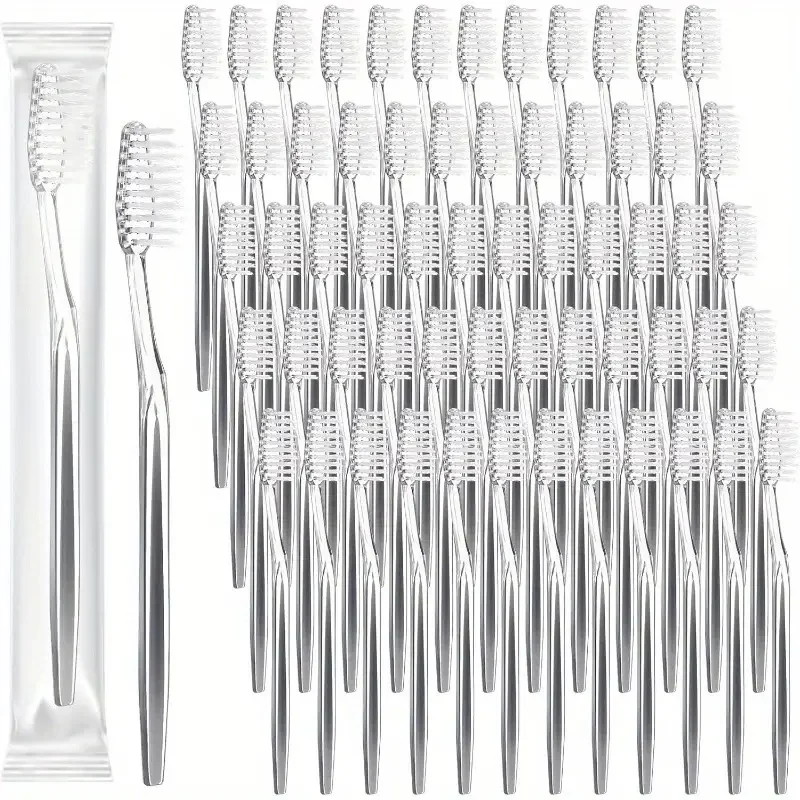 100 Individually Packaged Disposable Travel Toothbrushes, Soft Bristles, for Adults and Teens, Camping, Hotel Guests (Silver)