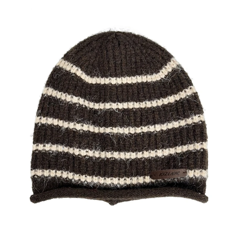 قبعة صوفية محبوكة مخططة عصرية ومتعددة الاستخدامات للرجال للخريف والشتاء قبعة Skullies Beanies الدافئة غير الرسمية للنساء #3