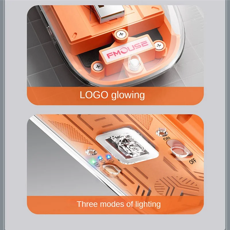 Transparent Gaming Mouse Bluetooth Wireless Mouse with RGB Light Rechargeable Mouse for PC Gamer Accessories,E