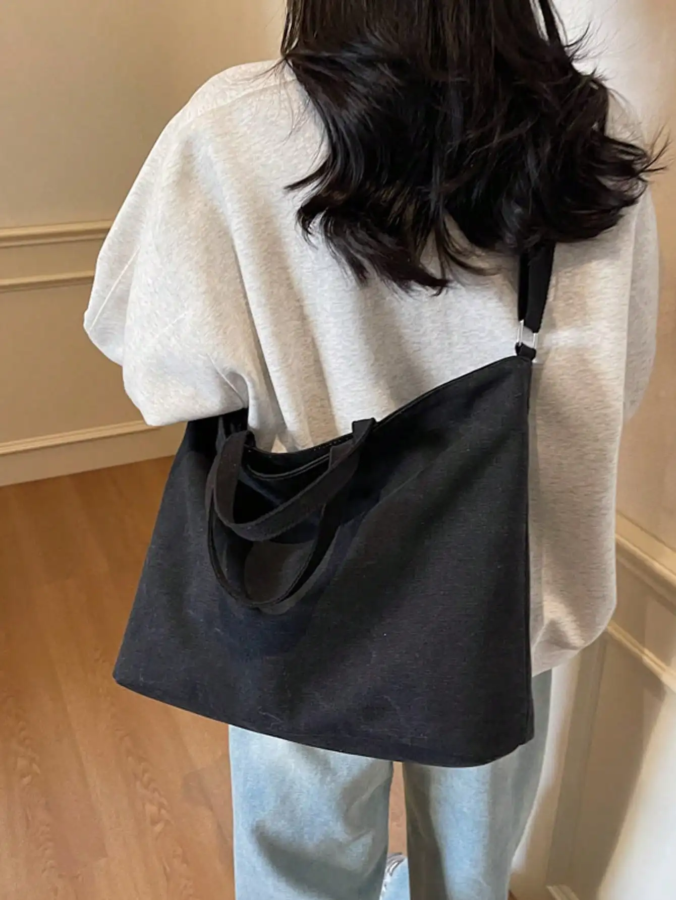 Large Capacity Green Canvas Tote Bag, Minimalist Japanese Style, Suitable For Commuting, Shoulder Strap, Casual, Versatile, Fits Daily Use, Office, School, Shopping, Suitable For Women, College Students, Young Professionals sg25060796168991911