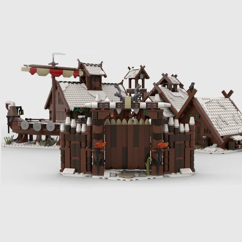 Middeleeuws Model Moc Bouwstenen Modulaire Winter Viking Dorp Technologie Blokken Geschenken Kerst Speelgoed DIY Sets Montage