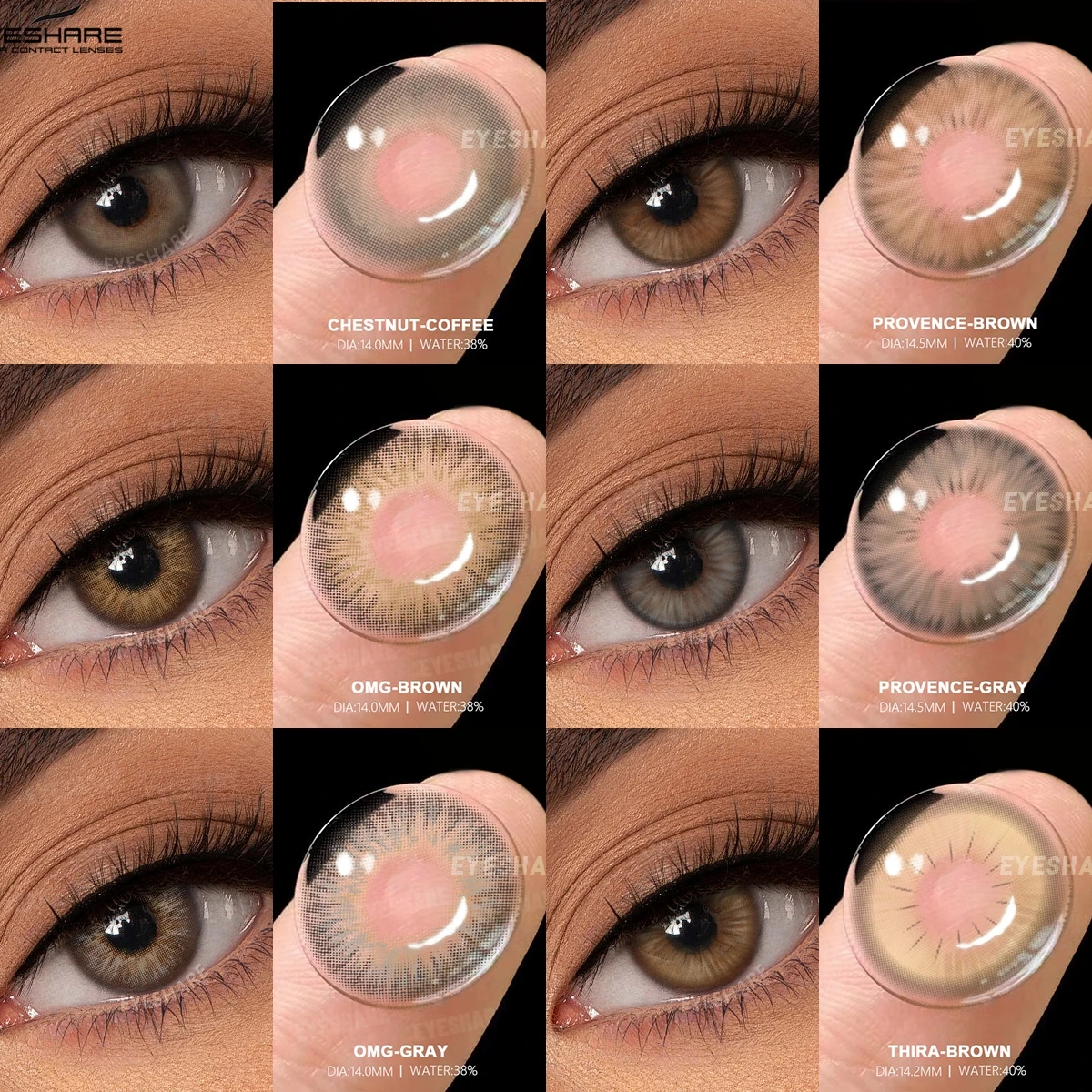 Lentes de Contacto de Color EYESHARE, Lentes de Color Marrón Natural para Maquillaje, Lentes de Color Gris para Maquillaje de Mujer, Lentes Blandas