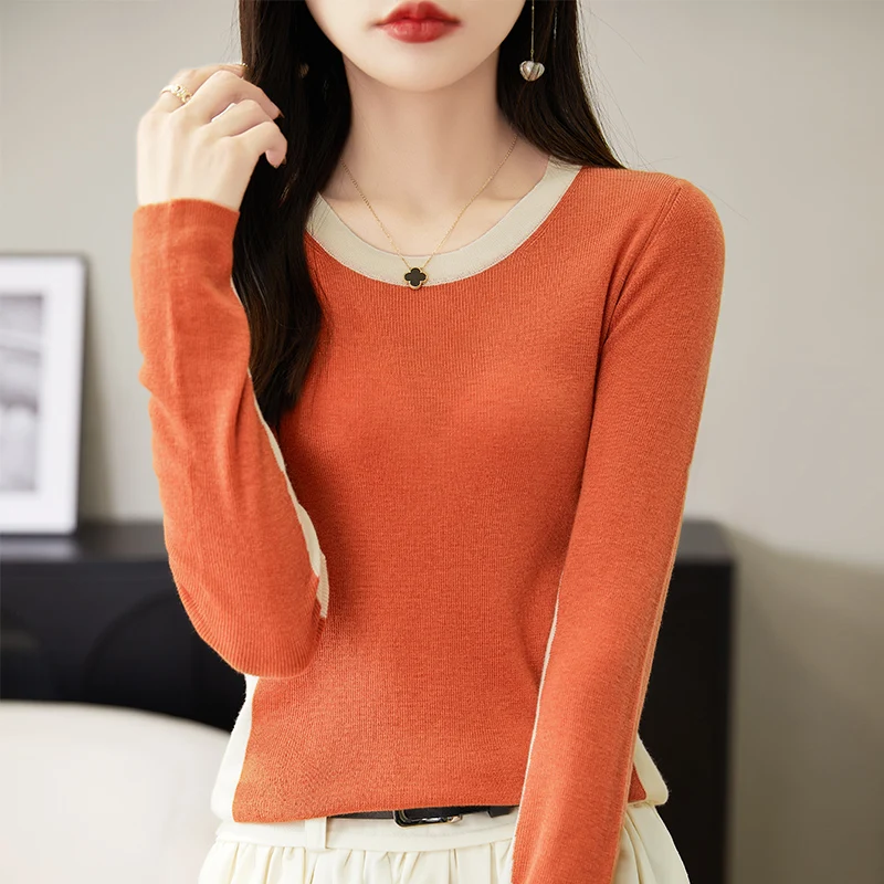 

Warm Sweater for Women Wool Soft O-neck Pullover Autumn Winter Casual Slim Knit Top Patchwork Color Female Knitwear Woolen Woman