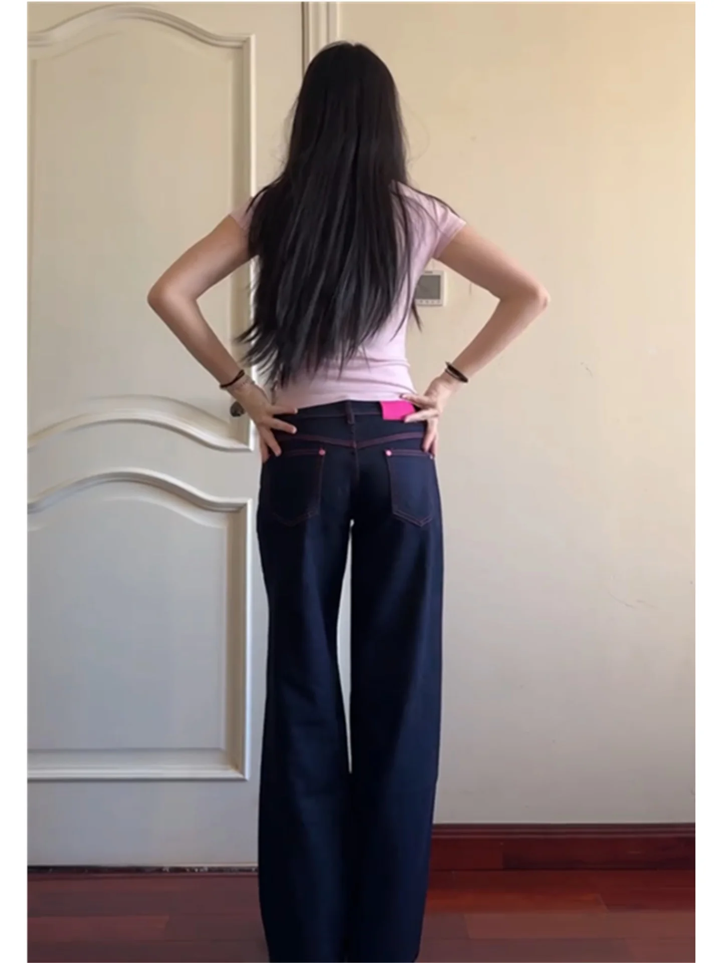 

Retro Low Waist Straight Leg Jeans Women's Loose Drapey Tall Extended Casual Wide Leg Pants Spring Season Cotton Material