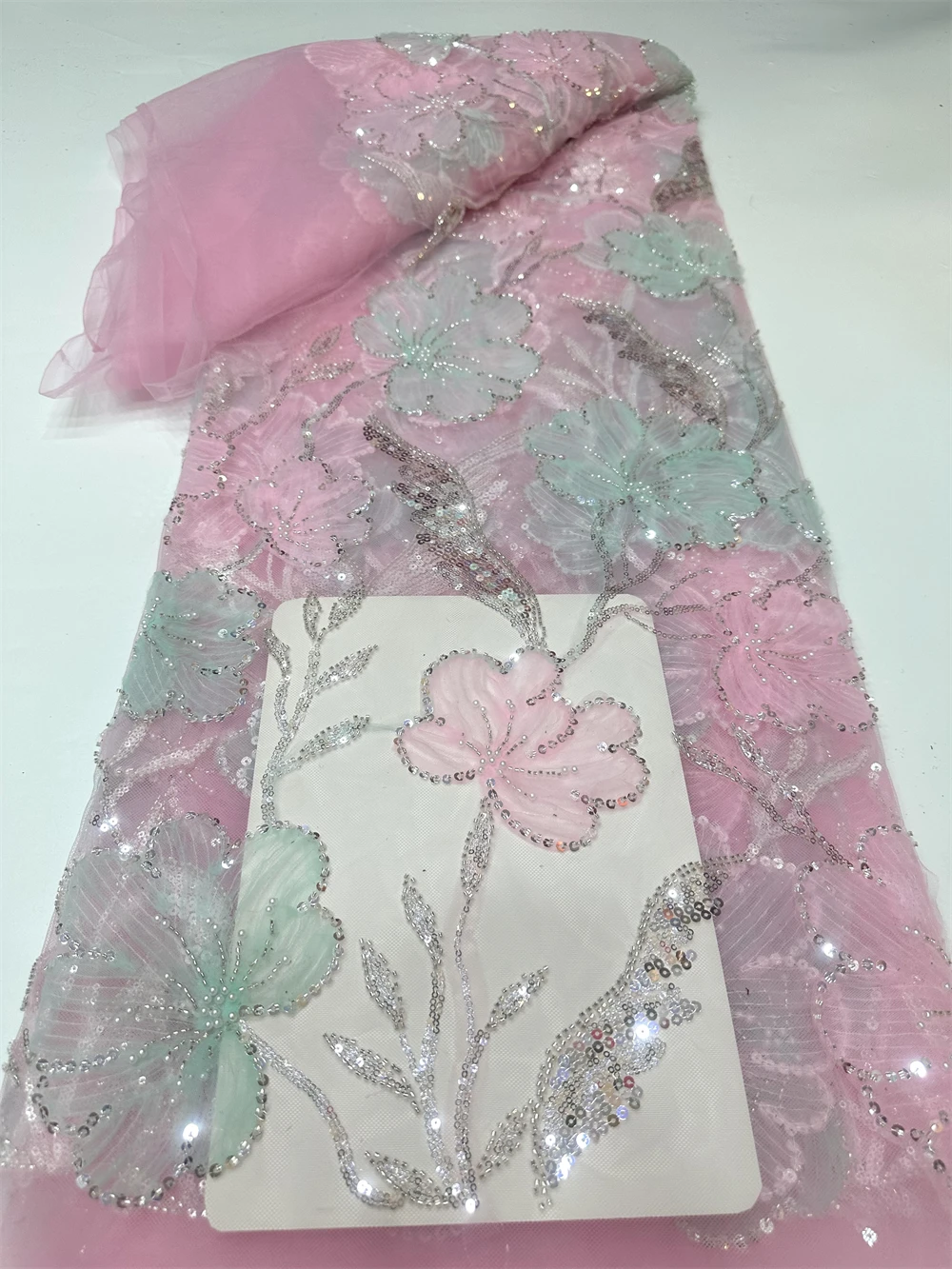 

African Design Luxury 3D Butterfly With Beads Lace Nice Nigerian French Sequins Tulle Lace Fabric For Women Wedding Dress