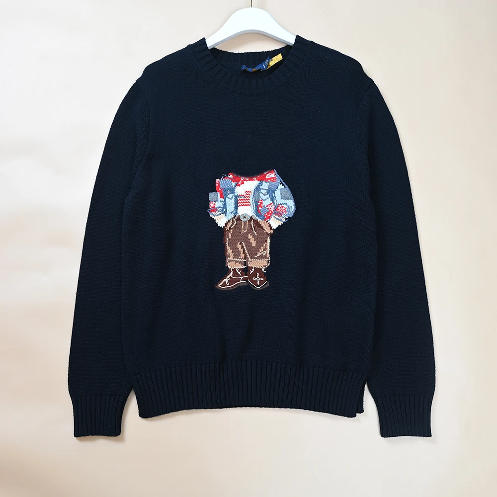 Autumn New Sle Women's Classic Embroidered Color Woven Cartoon Pattern Thi Needle Cotton Tead round Ne Casual Long Sl...