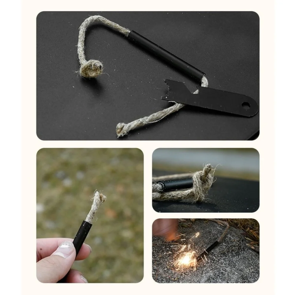 Portable Waterproof Camping Fire Starter Waxed Hemp Rope with Aluminum Handle for Outdoor Tinder Ignition 29cm