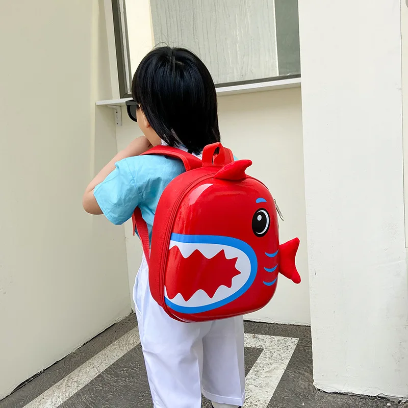 Kindergarten Baby Backpack Hard Shell Children\'s Backpack Cartoon Shark Light Weight Reducing Boys And Girls Small Schoolbag