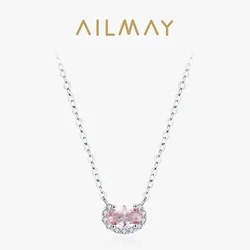 Ailmay Fashion 925 Sterling Silver Pink Oval Pendant Necklace For Women Girls Elegant Clavicle Chain Jewelry Gifts
