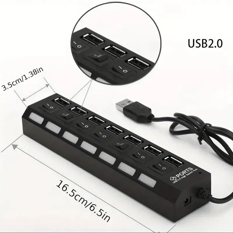 USB HUB USB Adapter Switch Extension 7 Ports Power Splitter USB Independent Power Switch Data Transfer For Laptop Computer HC7