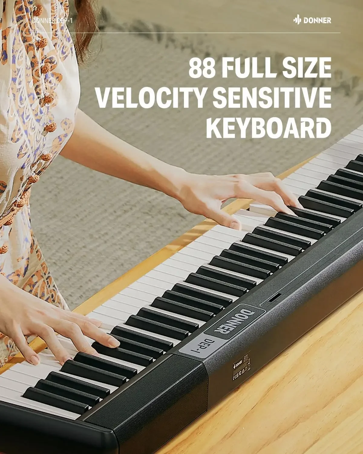 Keyboard 88 Keys, Beginner Digital Keyboard Piano Velocity-Sensitive Keys, Portable Electric Piano with Stand, Sust