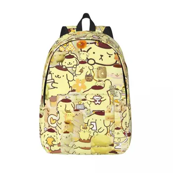 Pom Pom Purin kolaj sırt çantası erkekler kadınlar için moda öğrenci yürüyüş seyahat karikatür kolej keten çantalar açık