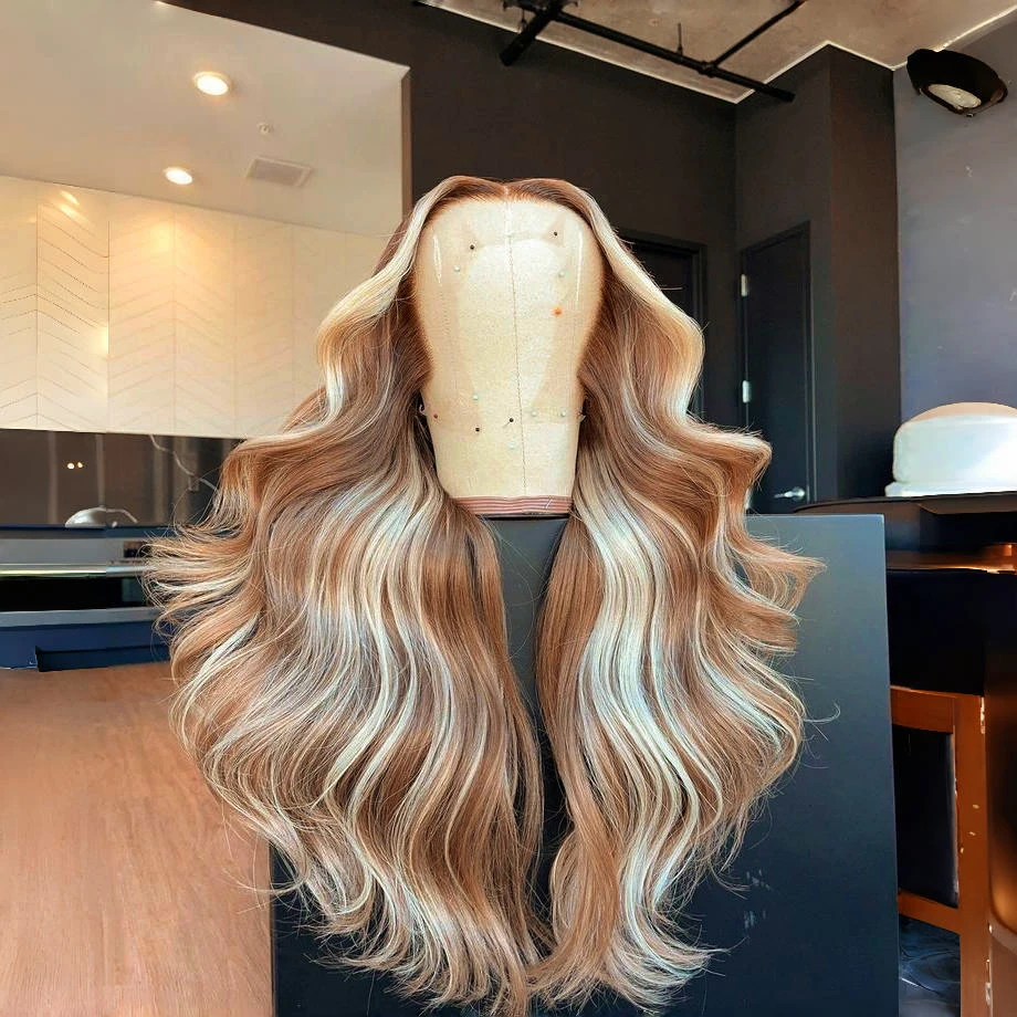 ombre-blonde-to-brown-13x6-hd-lace-front-wig-synthetic-lace-frontal-wigs-for-black-women-highlight-body-wave-30inch-lace-wig