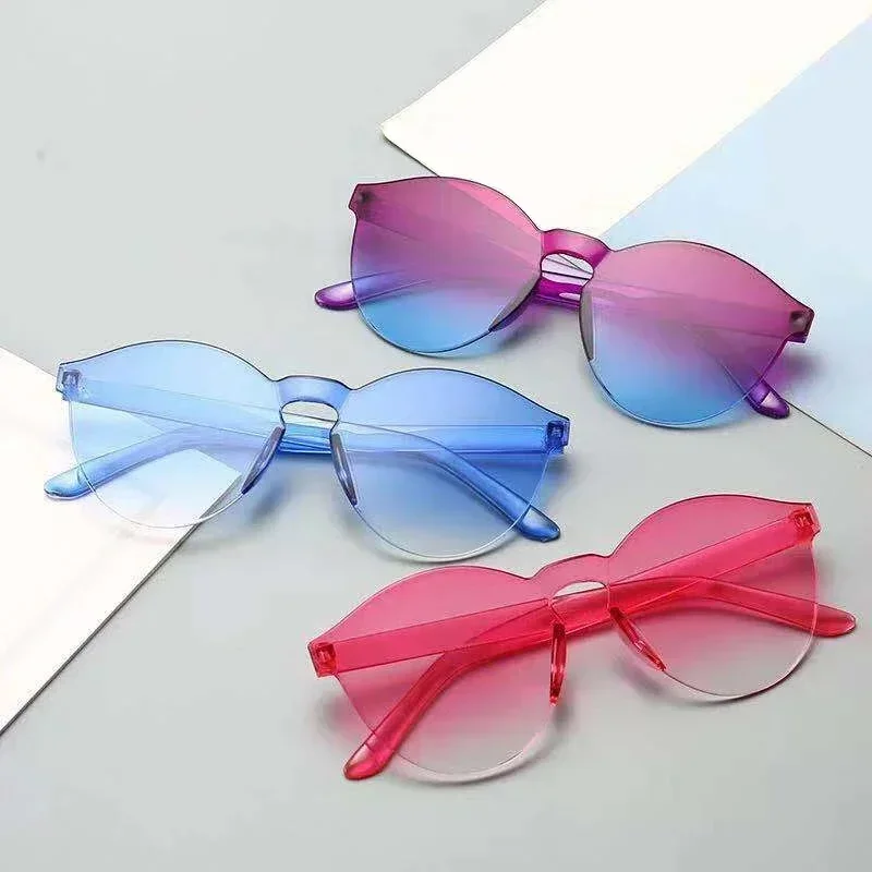 1PC Motorcycle Fashion Round Candy Lens Frameless Sunglasses Women/men Jelly Color Frameless Sun Glasses Female UV400 Eyewear